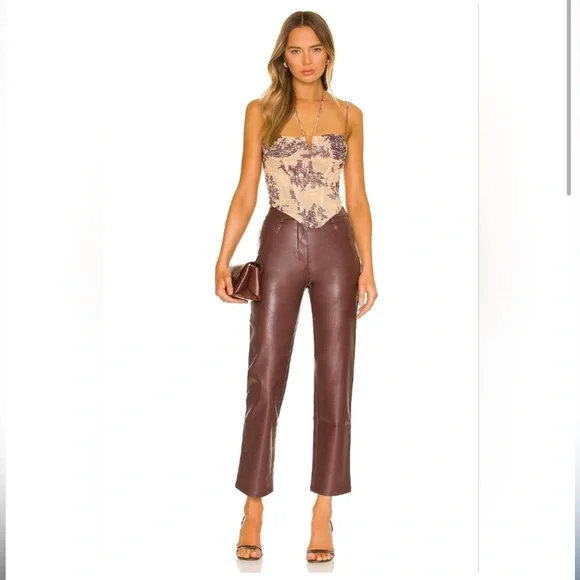 NWT MIAOU JUNIOR PANT IN BROWN VEGAN LEATHER XS - Picture 1 of 8